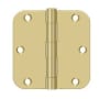 Deltana 3-1/2 x 3-1/2 Plain Bearing 5/8" Radius Corner Full Mortise Hinge - Pack of 50 Pairs Bright Brass / Satin Brass