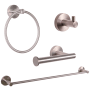 Design House Kelton Piece Bathroom Package with 24.4" Towel Bar, Robe Hook, Towel Ring, Toilet Paper Holder Satin Nickel