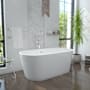 DreamLine Enigma 67" Free Standing Acrylic Soaking Tub with Center Drain, Drain Assembly, and Overflow White / Polished Brass