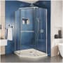 DreamLine Prism 74-3/4" High x 36" Wide Frameless Neo-Angle Shower Module with Pivot Shower Door and Center Drain Base Chrome with Biscuit Base