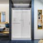 DreamLine Infinity-Z 76-3/4" High x 48" Wide Sliding Framed Shower Enclosure with Frosted Glass and 36" Deep x 48" Wide Shower Base with Center Drain Brushed Nickel