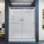 DreamLine Infinity-Z 76-3/4" High x 60" Wide Sliding Framed Shower Door with Clear Glass and 32" Deep x 60" Wide Shower Base with Center Drain Brushed Nickel