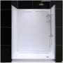 DreamLine SlimLine Shower Installation Package with 76-3/4" High x 60" Wide x 32" Deep Shower Walls and 32" by 60" Single Threshold Shower Base White / Right Drain