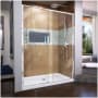 DreamLine Flex 34" D x 60" W x 74 3/4" H Semi Frameless Shower Door with Center Drain Base Kit Chrome with White Base