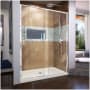 DreamLine Flex 34" D x 60" W x 74 3/4" H Semi Frameless Shower Door with Center Drain Base Kit Chrome with Biscuit Base