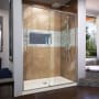 DreamLine Flex 34" D x 60" W x 74 3/4" H Semi Frameless Shower Door with Center Drain Base Kit Brushed Nickel with Biscuit Base