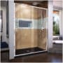 DreamLine Flex 34" D x 60" W x 74 3/4" H Semi Frameless Shower Door with Center Drain Base Kit Chrome with Black Base