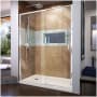 DreamLine Flex 36" D x 60" W x 74 3/4" H Semi Frameless Shower Door with Left Drain Base Kit Chrome with Biscuit Base
