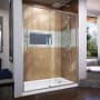 DreamLine Flex 36" D x 60" W x 74 3/4" H Semi Frameless Shower Door with Right Drain Base Kit Brushed Nickel with White Base
