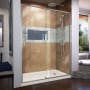 DreamLine Flex 36" D x 60" W x 74 3/4" H Semi Frameless Shower Door with Right Drain Base Kit Brushed Nickel with Biscuit Base