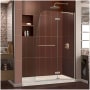 DreamLine Aqua Ultra 74-3/4" High x 60" Wide 32" Deep Hinged, Shower Screen Frameless Shower Door with Clear Glass, SlimeLine Shower Base Kit, and Right Drain Brushed Nickel with Biscuit Base