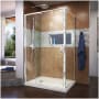 DreamLine Flex 36" D x 48" W x 74 3/4" H Semi-Frameless Pivot Shower Enclosure with Left Drain Base Kit Chrome with Biscuit Base