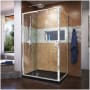 DreamLine Flex 36" D x 48" W x 74 3/4" H Semi-Frameless Pivot Shower Enclosure with Left Drain Base Kit Chrome with Black Base