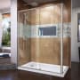 DreamLine Flex 36" D x 60" W x 74 3/4" H Semi Frameless Shower Enclosure with Left Drain Base Kit Brushed Nickel with White Base