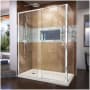 DreamLine Flex 36" D x 60" W x 74 3/4" H Semi Frameless Shower Enclosure with Left Drain Base Kit Chrome with Biscuit Base