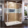 DreamLine Flex 36" D x 60" W x 74 3/4" H Semi Frameless Shower Enclosure with Right Drain Base Chrome with Biscuit Base