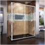 DreamLine Flex 36" D x 60" W x 74 3/4" H Semi Frameless Shower Enclosure with Right Drain Base Chrome with Black Base