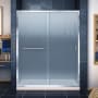 DreamLine Infinity-Z 74-3/4" High x 60" Wide 32" Deep Sliding Framed Shower Door with Frosted Glass, SlimeLine Shower Base Kit, and Left Drain Chrome with Biscuit Base