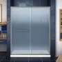 DreamLine Infinity-Z 74-3/4" High x 60" Wide 32" Deep Sliding Framed Shower Door with Frosted Glass, SlimeLine Shower Base Kit, and Right Drain Brushed Nickel