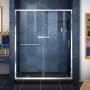 DreamLine Infinity-Z 74-3/4" High x 60" Wide 34" Deep Sliding Framed Shower Door with Clear Glass, SlimeLine Shower Base Kit, and Left Drain Chrome with Black Base