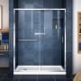 DreamLine Infinity-Z 74-3/4" High x 60" Wide 36" Deep Sliding Framed Shower Door with Clear Glass, SlimeLine Shower Base Kit, and Left Drain Chrome