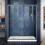 DreamLine Infinity-Z 74-3/4" High x 60" Wide 36" Deep Sliding Framed Shower Door with Clear Glass, SlimeLine Shower Base Kit, and Left Drain Brushed Nickel