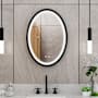 DreamLine Brilliance 20"W x 28"H Oval Flat Framed Wall Mounted Bathroom Mirror with LED Lighting Matte Black