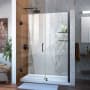 DreamLine Unidoor 72" High x 55" Wide Hinged Frameless Shower Door with Clear Glass - Includes 2 Shelves Matte Black