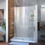 DreamLine Unidoor 72" High x 50" Wide Hinged Frameless Shower Door with Clear Glass - Includes 2 Shelves Chrome