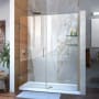 DreamLine Unidoor 72" High x 57" Wide Hinged Frameless Shower Door with Clear Glass - Includes 2 Shelves Brushed Nickel