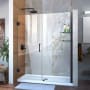 DreamLine Unidoor 72" High x 57" Wide Hinged Frameless Shower Door with Clear Glass - Includes 2 Shelves Matte Black