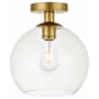 Elegant Lighting Baxter 10" Wide Semi-flush Globe Ceiling Fixture Brass / Clear
