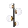 Elegant Lighting Wells 4 Light 18" Wide Pendant with Clear Glass Shades Black / Brass