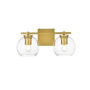 Elegant Lighting Juelz 2 Light 7" Tall Bathroom Sconce Brass / Clear