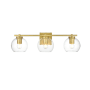 Elegant Lighting Juelz 3 Light 7" Tall Bathroom Sconce Brass / Clear