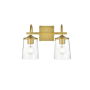 Elegant Lighting Avani 2 Light 10" Tall Bathroom Sconce Brass / Clear
