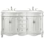 Elegant Lighting Windsor 60" Free Standing Double Basin Vanity Set with 35-1/4" Tall Cabinet and Quartz Vanity Top Antique White