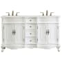 Elegant Lighting Danville 60" Free Standing Double Basin Vanity Set with Cabinet and Quartz Vanity Top Antique White