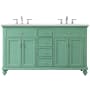 Elegant Lighting Otto 60" Free Standing Double Basin Vanity Set with Cabinet and Engineered Marble Vanity Top Vintage Mint