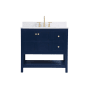 Elegant Lighting Theo 36" Free Standing Single Basin Vanity Set with Cabinet, Engineered Marble Vanity Top, and Backsplash Blue