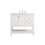 Elegant Lighting Theo 36" Free Standing Single Basin Vanity Set with Cabinet and Engineered Marble Vanity Top White