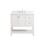 Elegant Lighting Theo 36" Free Standing Single Basin Vanity Set with Cabinet, Engineered Marble Vanity Top, and Backsplash White