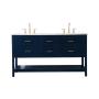 Elegant Lighting Sinclaire 60" Free Standing Double Basin Vanity Set with Cabinet and Engineered Marble Vanity Top Blue