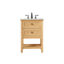 Elegant Lighting Metropolis 24" Free Standing Single Basin Vanity Set with Cabinet and Marble Vanity Top Natural Wood