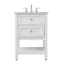 Elegant Lighting Metropolis 24" Free Standing Single Basin Vanity Set with Cabinet and Marble Vanity Top White
