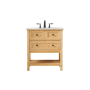 Elegant Lighting Metropolis 30" Free Standing Single Basin Vanity Set with Cabinet and Marble Vanity Top Natural Wood