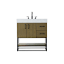 Elegant Lighting Caroline 32" Free Standing Single Basin Vanity Set with Cabinet and Engineered Stone Vanity Top Chestnut Brown