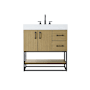 Elegant Lighting Caroline 32" Free Standing Single Basin Vanity Set with Cabinet and Engineered Stone Vanity Top Honey Brown