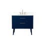 Elegant Lighting Boise 36" Free Standing Single Basin Vanity Set with Cabinet, Engineered Marble Vanity Top, and Backsplash Blue