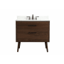 Elegant Lighting Boise 36" Free Standing Single Basin Vanity Set with Cabinet, Engineered Marble Vanity Top, and Backsplash Walnut